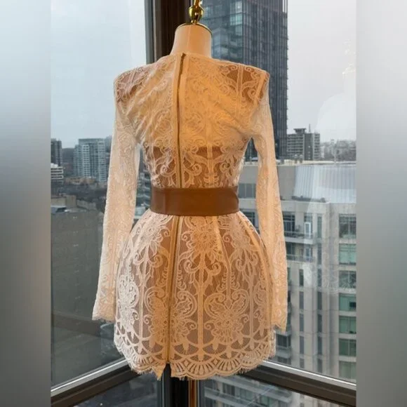 🆕 BRONX & BANCO 🧿 NWOT Casey White Lace Long Sleeve Mini Dress, Sz XS / US 2 - Picture 10 of 16